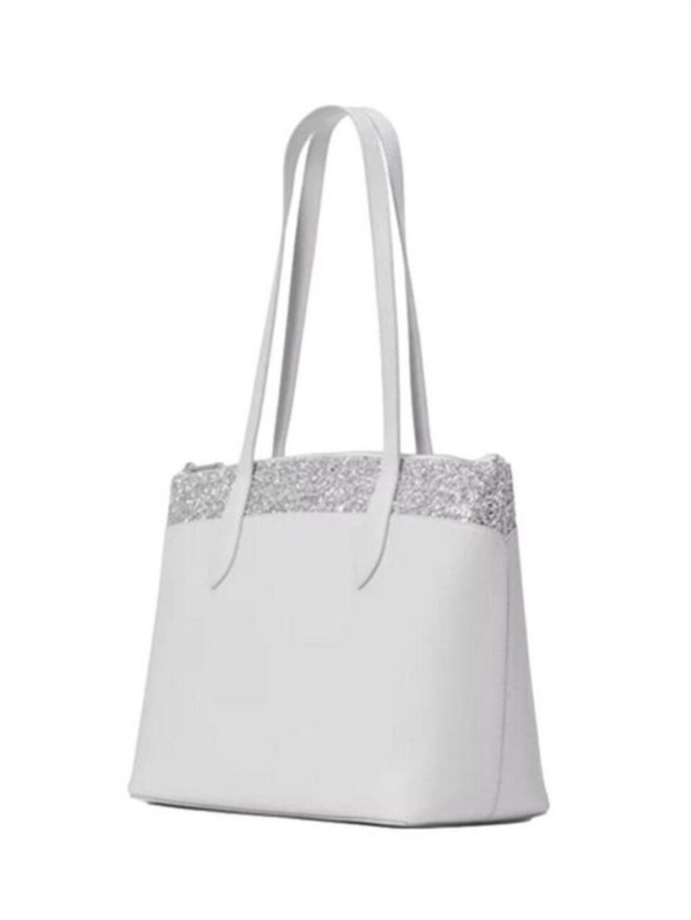 kate spade White Tote with Silver Glitter Accent
